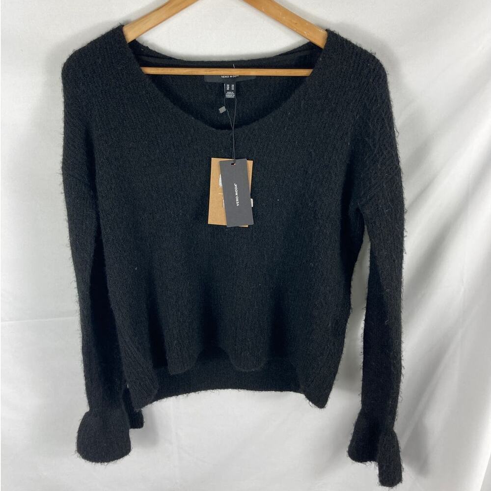 NWT Vero Moda Brushed Knit Bell Sleeve Sweater Black Size XS
